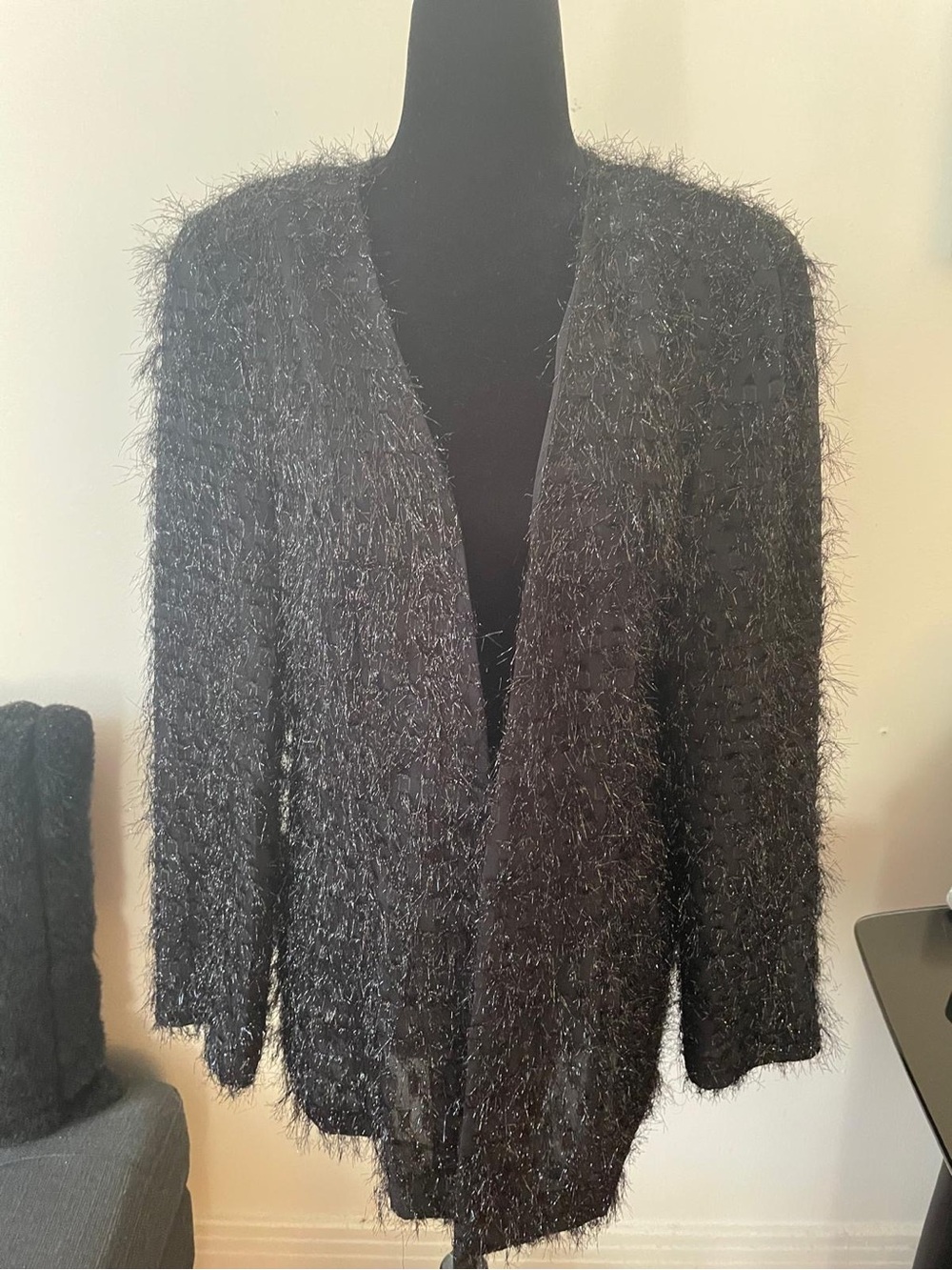 Joseph Ribkoff Black Eyelash-Texture Open Cardigan